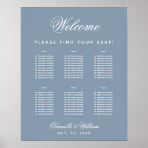 6 Table Dusty Blue Simple Wedding Seating Chart Poster