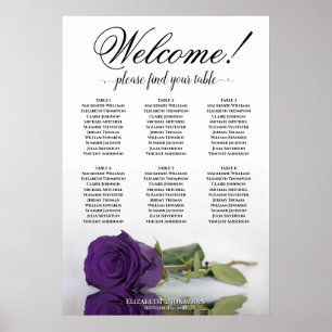 6 Table Elegante Royal Lila Rose Seating Chart Poster