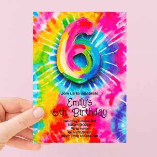 6. Tie Dye Geburtstag Einladung