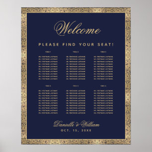 6 Tisch Navy Blau Gold Rosen Hochzeit Sitzordnung  Poster