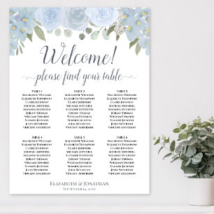 6 Tische Dusty Blue Florale Hochzeit Sitzordnung Poster