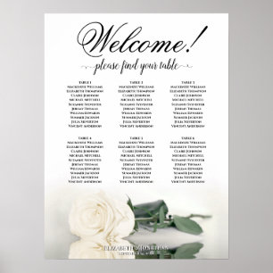 6 Tische Elegante Weiße Rose Hochzeits-Sitzordnung Poster