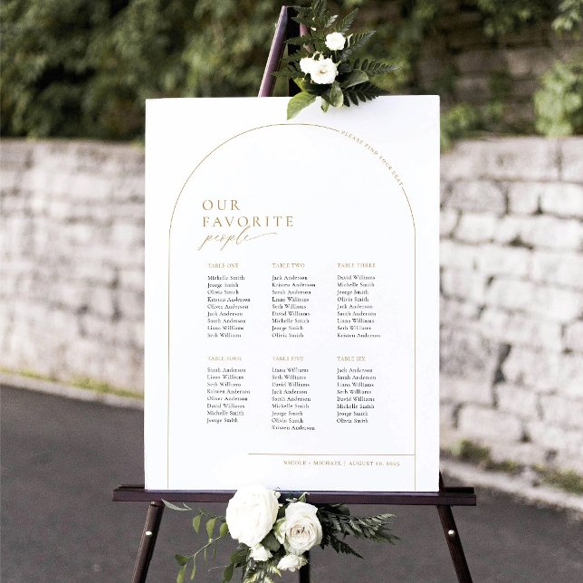 6 Tische Willkommen Sitzplan Poster (Elegant Arch Seating Chart Our Favorite People)