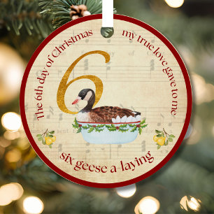 6. Weihnachtstag Sechs Gänse legen Ornament Aus Metall