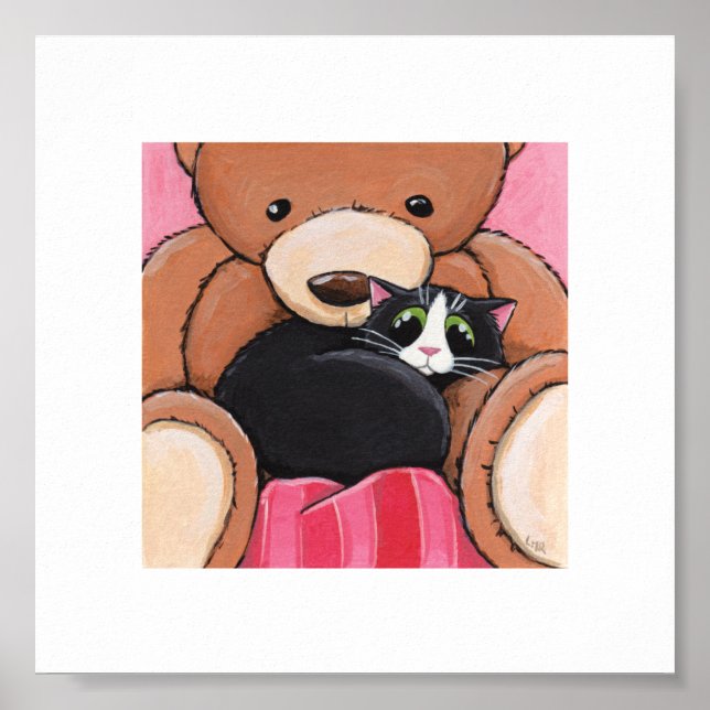 6" x 6" Whimsical Cat Art | Bettkatze Poster (Vorne)