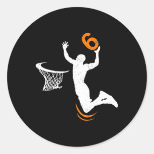 6 Year Old Basketball Dunk 6th Birthday Party Boys Runder Aufkleber