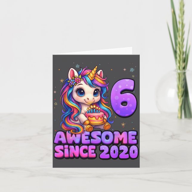 6 Year Old Girl Awesome Since 2020 Unicorn 6th Bir Karte (Vorderseite)