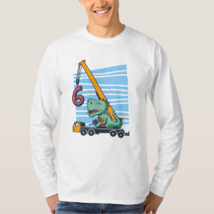 6 years 6th Birthday Mobile Crane Dinosaur T-Shirt
