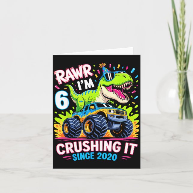 6nd Birthday Monster Truck Dinosaur Since 2020 Raw Karte (Vorderseite)