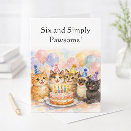 6th Birthday Card for Girls Whimsical Watercolor Karte