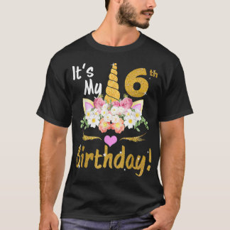 6th Birthday Girl 6 Years Old Awesome Unicorn Flow T-Shirt