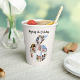 6th Birthday Photo Collage Number 6 Paper Cups Pappbecher