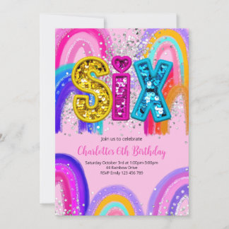 6th Birthday Sequin Rainbow Party Invitation Einladung