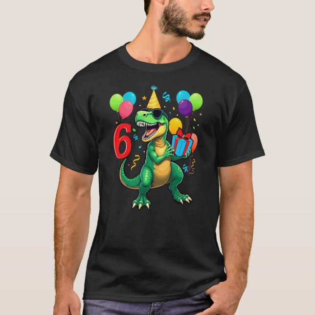 6th Birthday Shirt Boy Dinosaur Happy Bday T-rex P (Vorderseite)