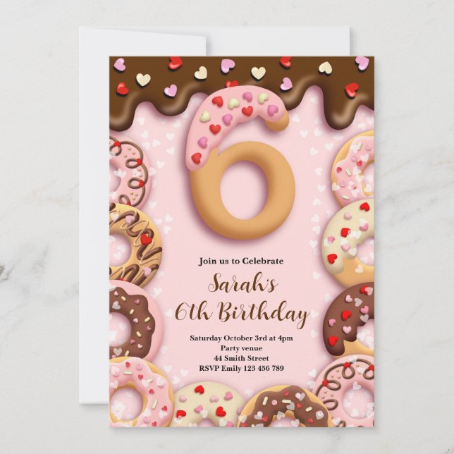 6th Donut Birthday Girls Invitation Einladung (Vorderseite)