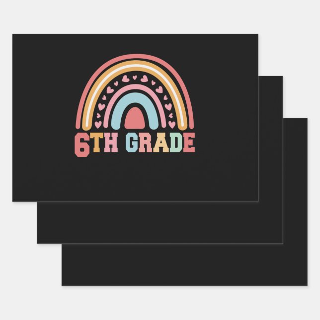 6th Grade Cute Rainbow Back To School Student Gift Geschenkpapier Set (Set)
