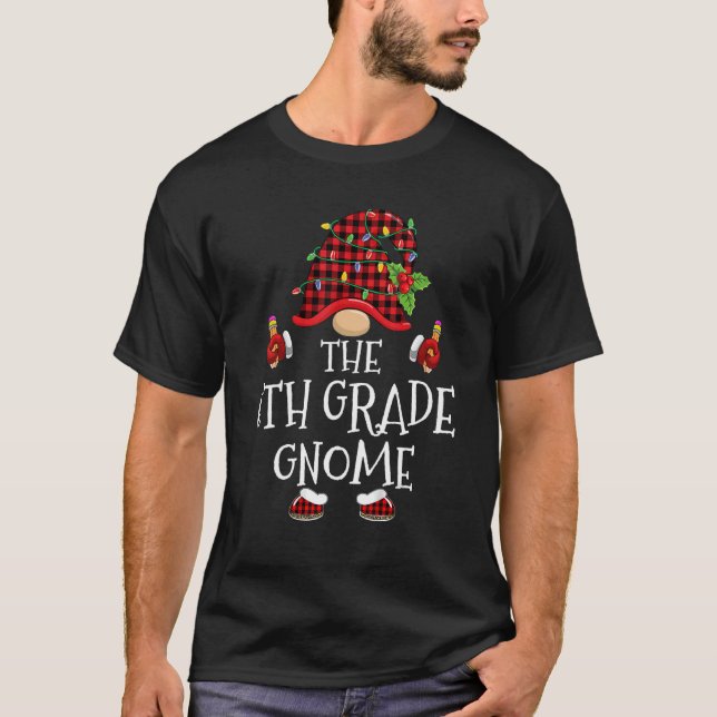 6th Grade Gnome Buffalo Plaid Matching Family Chri T-Shirt (Vorderseite)