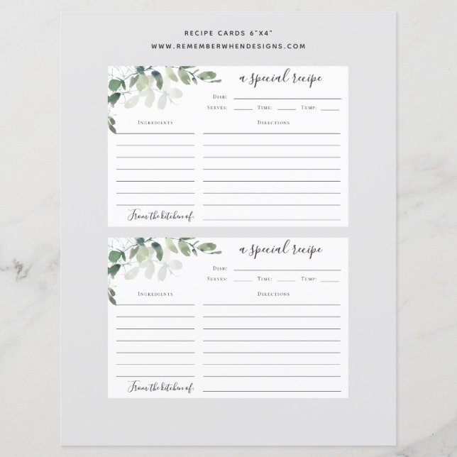 6x4 Eukalyptus-Brautparty Rezept-Karte (Vorderseite)