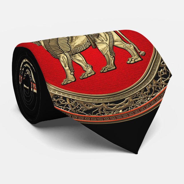 [700] Assyrian Winged Lion - Gold Lamassu Krawatte (Gerollt)