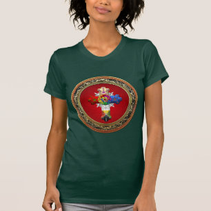 [700] Rosiges Kreuz (Rose Croix) auf Rot u. Gold T-Shirt