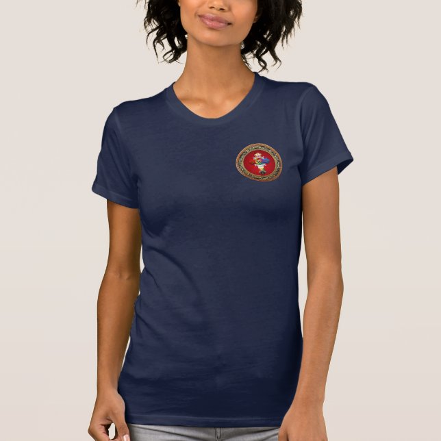 [700] Rosiges Kreuz (Rose Croix) auf Rot u. Gold T-Shirt (Vorderseite)