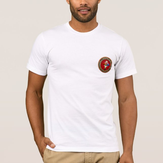 [700] Rosy Cross (Rose Croix) auf Red & Gold T-Shirt (Vorderseite)
