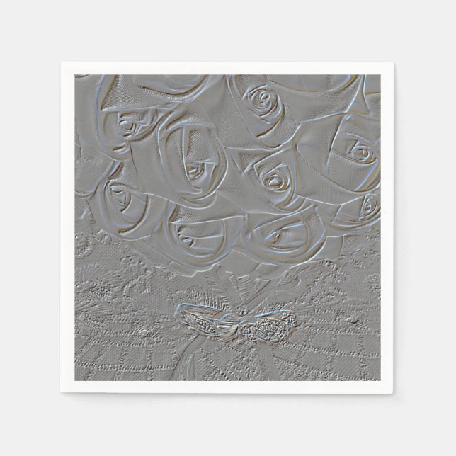 7060-E-Embossed Wedding Bouquet mit Rings Serviette (Vorderseite)