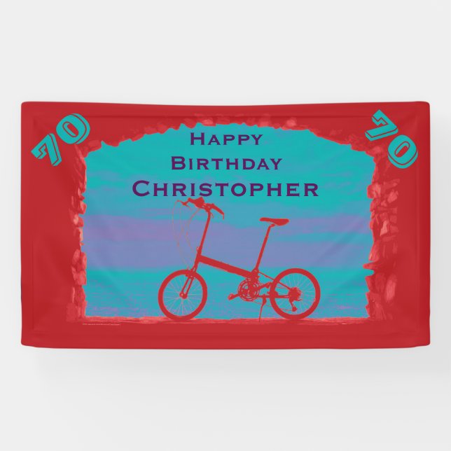 70., 75., Geburtstagsparty Red Blue Bicycle Banner (Horizontal)