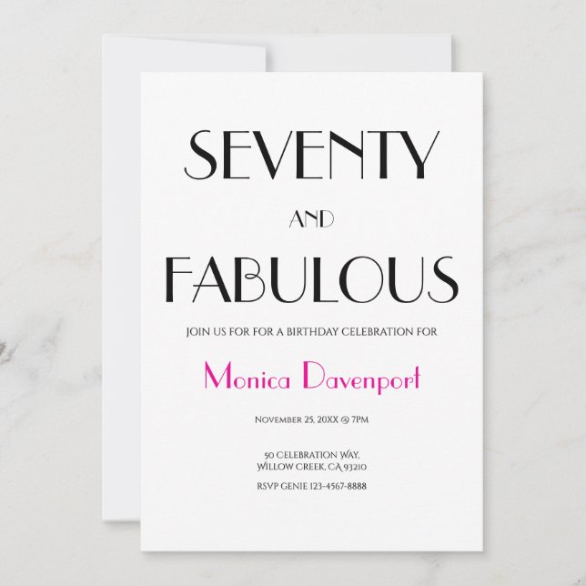 70 and Fabulous | 70 Birthday Party Invitation Einladung (Vorderseite)