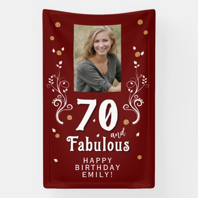 70 and Fabulous Foliage Red 70th Birthday Photo Banner (Vertikal)