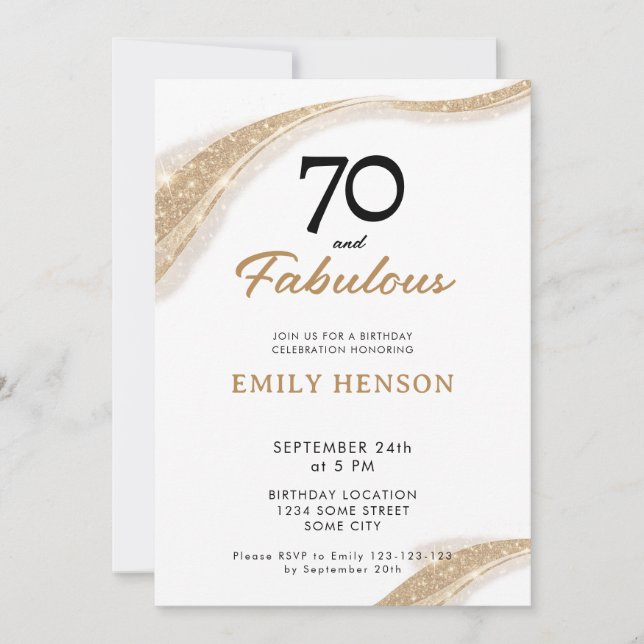 70 and Fabulous Gold 70th Birthday Invitation Einladung (Vorderseite)