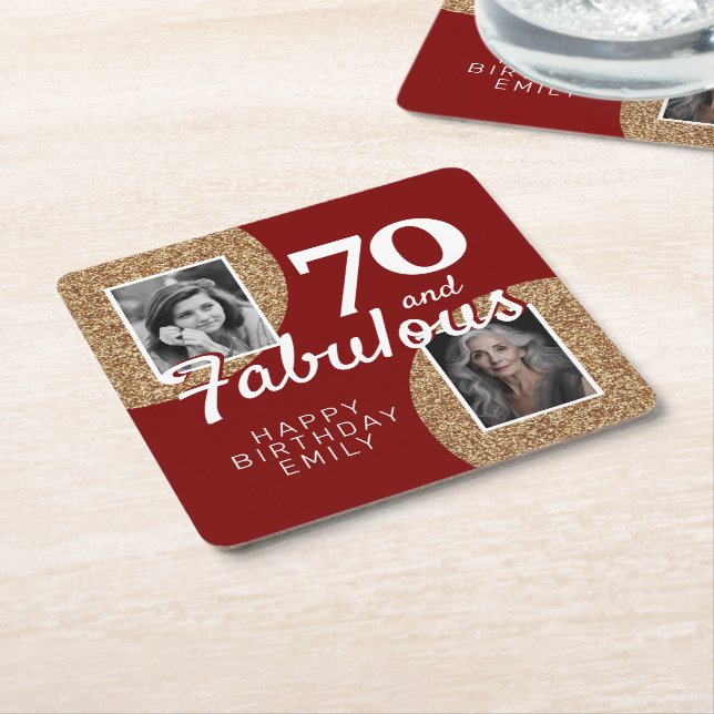 70 and Fabulous Gold Glitter 2 Photo 70th Birthday Rechteckiger Pappuntersetzer (angewinkelt)