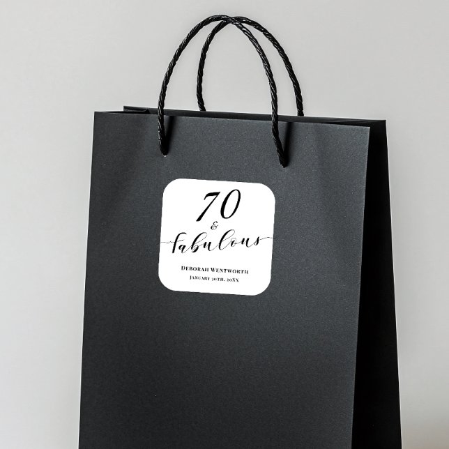 70 and Fabulous Seventy Birthday Elegant Script Quadratischer Aufkleber (Von Creator hochgeladen)