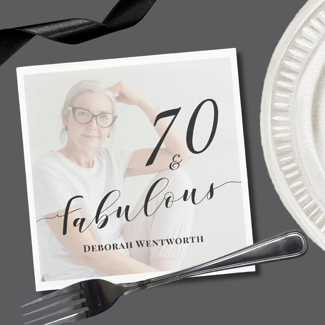 70 and Fabulous Seventy Birthday Script Photo Serviette (Von Creator hochgeladen)
