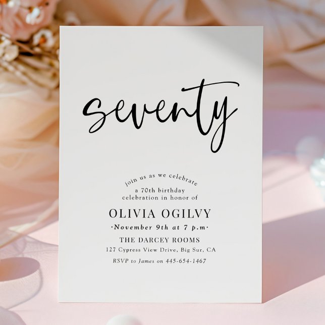 70. B&W Birthday Party Moderne Script Typografie Einladung (Von Creator hochgeladen)