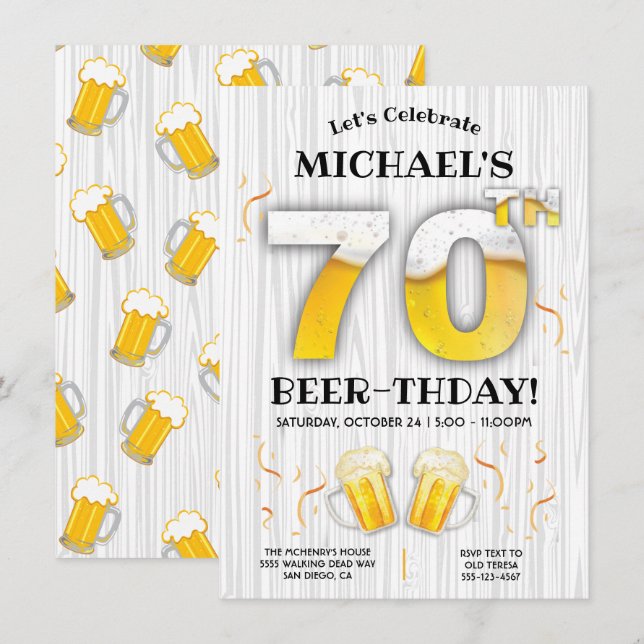 70. Beer Birthday Party Meilenstein Einladung (Vorne/Hinten)