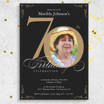 70. Black Gold Elegant Calligraphy Foto Geburtstag