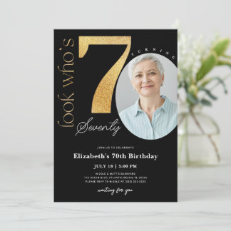 70. Black Gold Geburtstag Einladung mit Foto