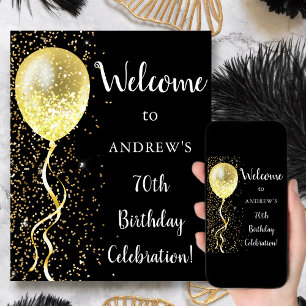 70. Black & Gold Glitzer Geburtstag Begrüßung Poster