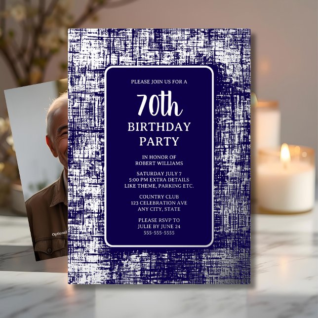 70. Custom Birthday Party Siver Navy Klasse Folieneinladung (Von Creator hochgeladen)