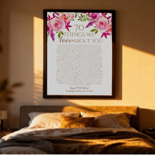 70 Dinge, die wir an dir lieben 70. Geburtstagsges Poster