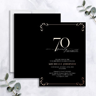 70 & Fabulos Geburtstag mit schwarzer Rose-Gold-Ka Folieneinladung