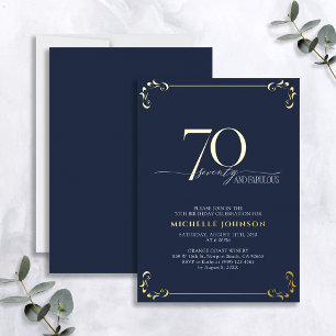 70 & Fabulous Blue & Gold Calligraphie Geburtstag Folieneinladung