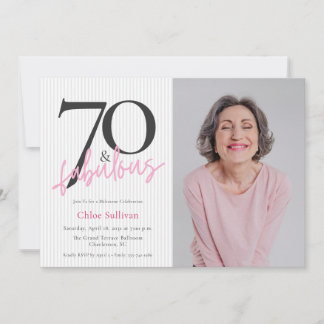 70 & Fabulous Foto Pink Script Geburtstagsfeier Einladung