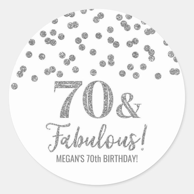 70 & Fabulous Geburtstag Silver Confetti Runder Aufkleber (Vorderseite)