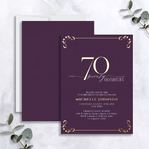 70 & Fabulous Lila & Gold Calligraphy Birthday Folieneinladung