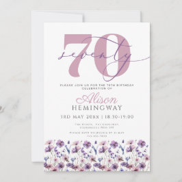 70. Feminine Lila Florals Butterfly Geburtstag Einladung