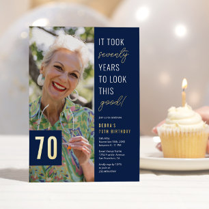 70 Foto Blue & Gold 70. Geburtstagsparty Real Folieneinladung