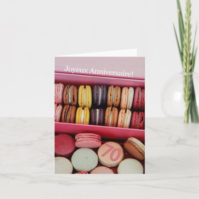 70. Französisch Geburtstag Macaron-Joyeux Annivers Karte (Vorderseite)