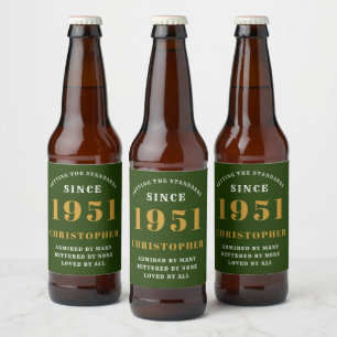 70. Geburtstag 1951 Green Gold Retro Personalisier Bierflaschenetikett